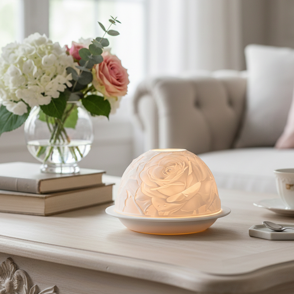 Lighting Decor Wedding - Elegant Rose Porcelain Candle Holder Warm