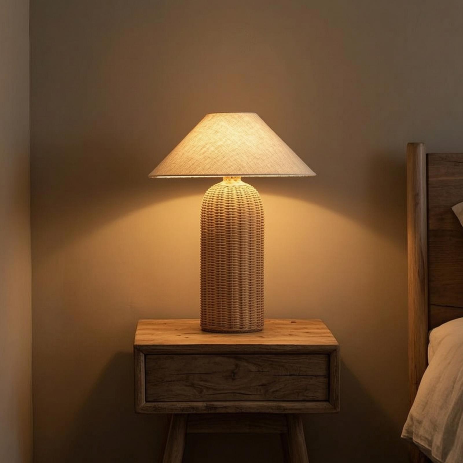 Bedside Lamp Rattan Base Fabri - Decor Lighting Lamps review and price