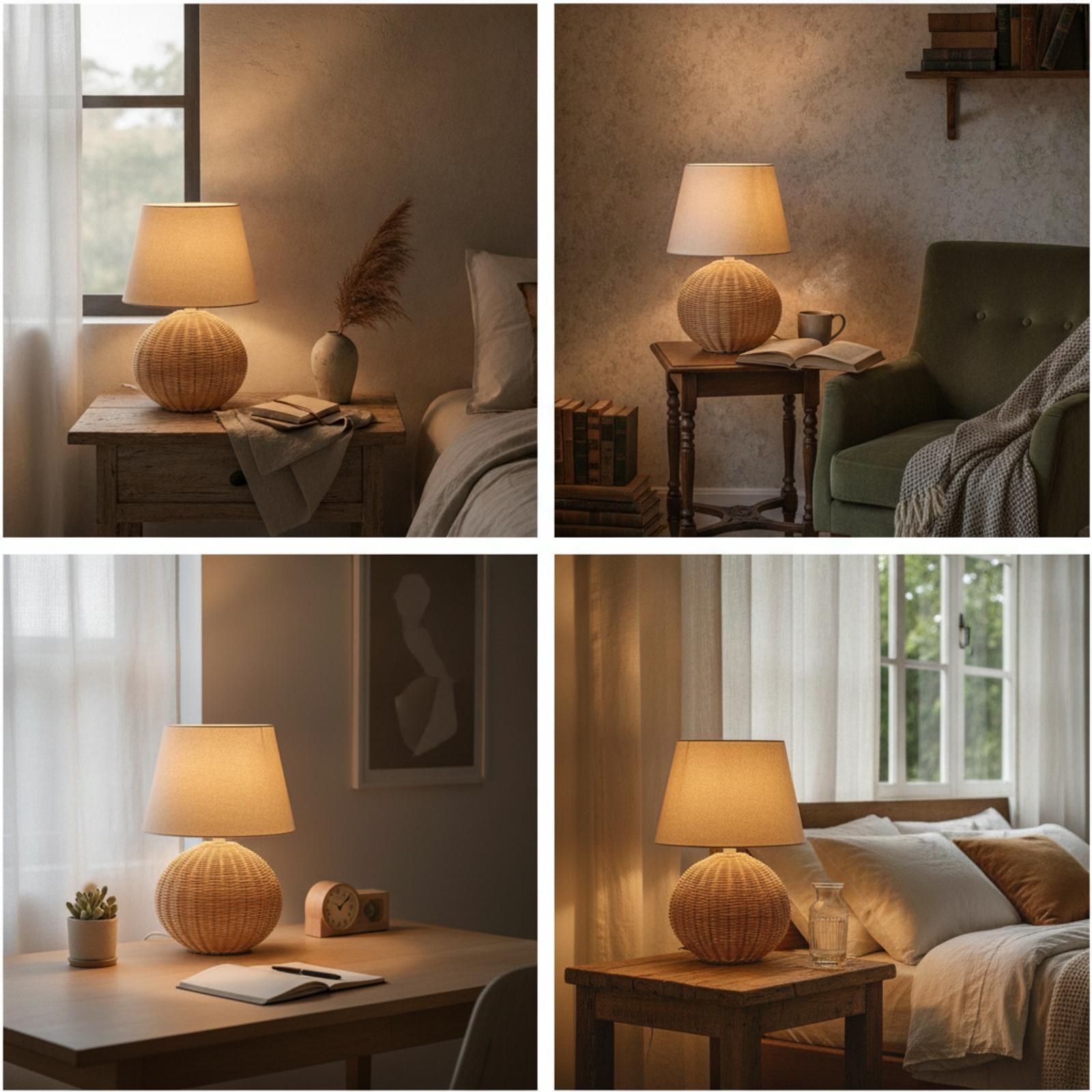 Bedside Lamp Rattan Base Fabri - Decor Lighting Lamps review and price