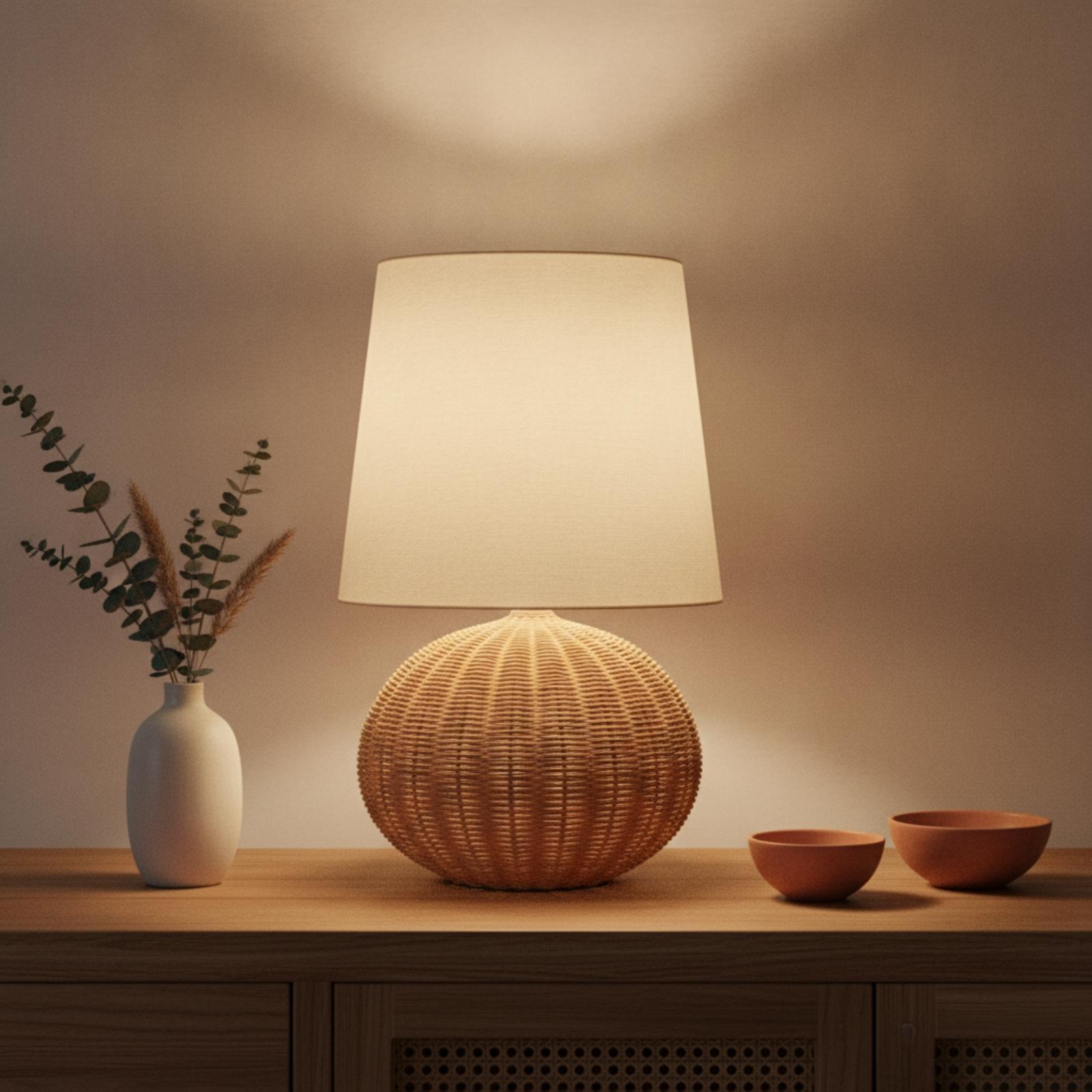 Bedside Lamp Rattan Base Fabri - Decor Lighting Lamps review and price