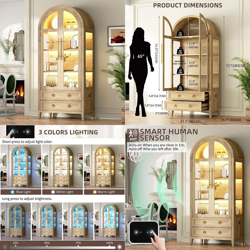 71 Arched Curio Cabinet with G - Lighting & Home Decor Studio Photos review and price