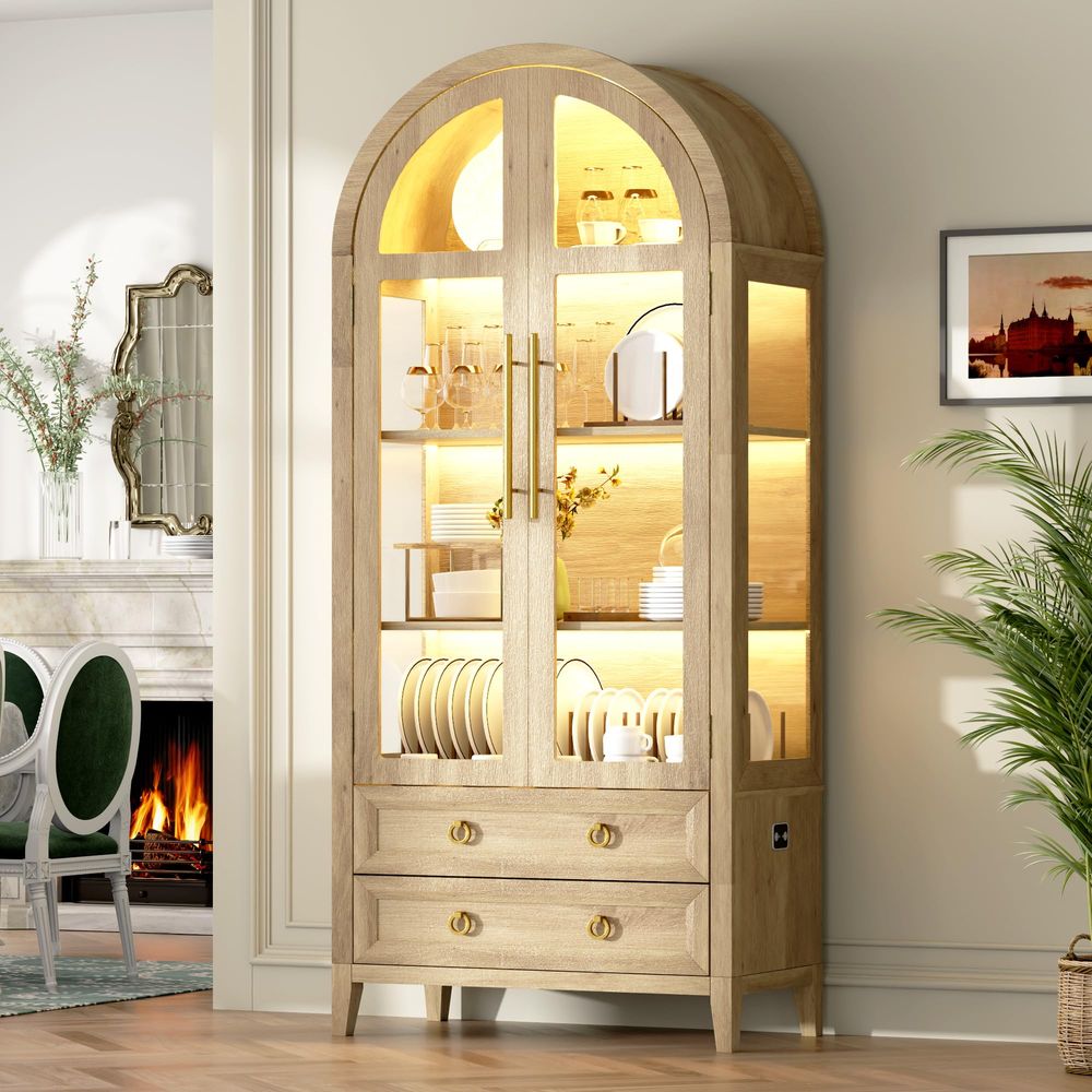 71 Arched Curio Cabinet with G - Lighting & Home Decor Studio Photos review and price