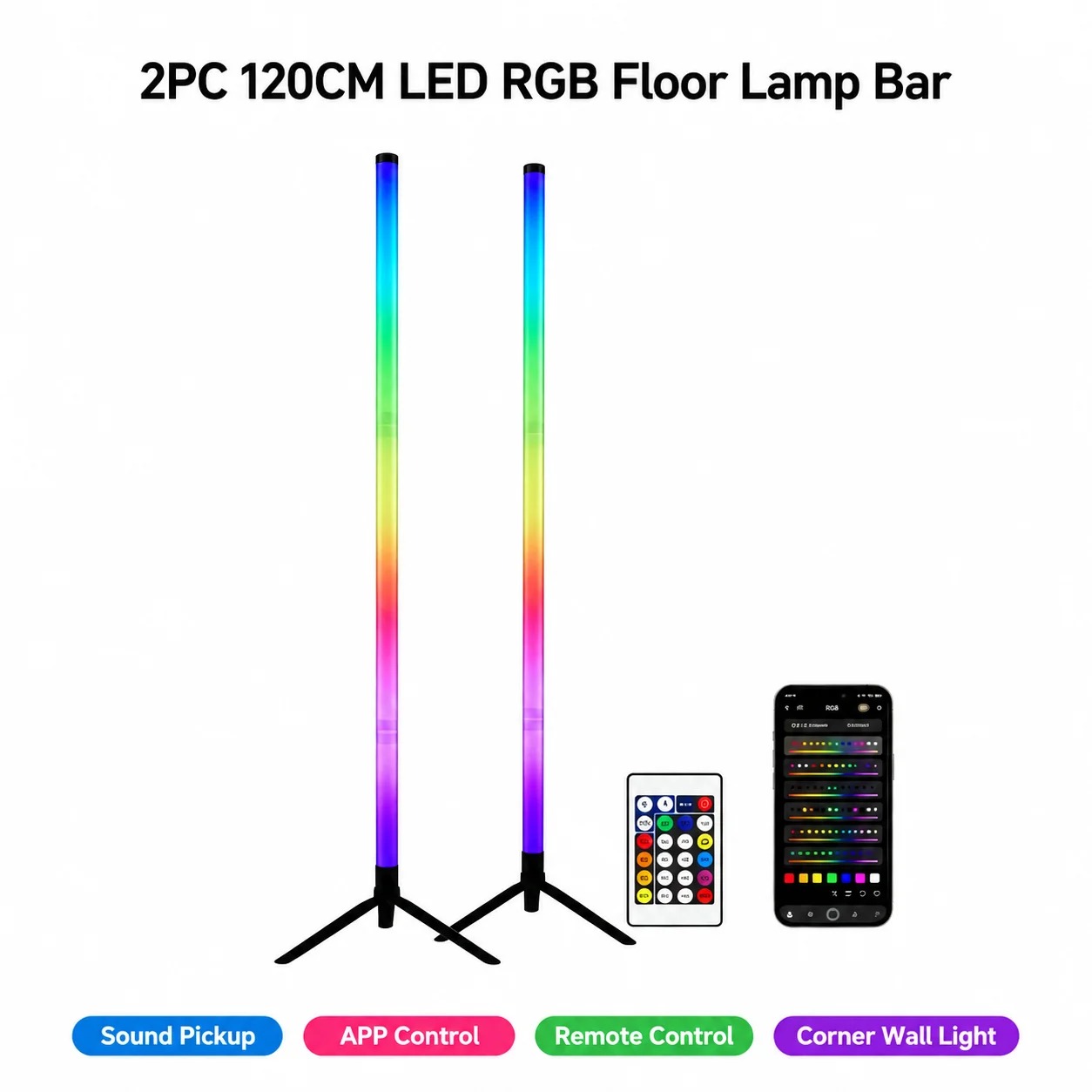 2PCS 120CM RGB Floor Lamp, Sou - Lighting Decor For Room review and price