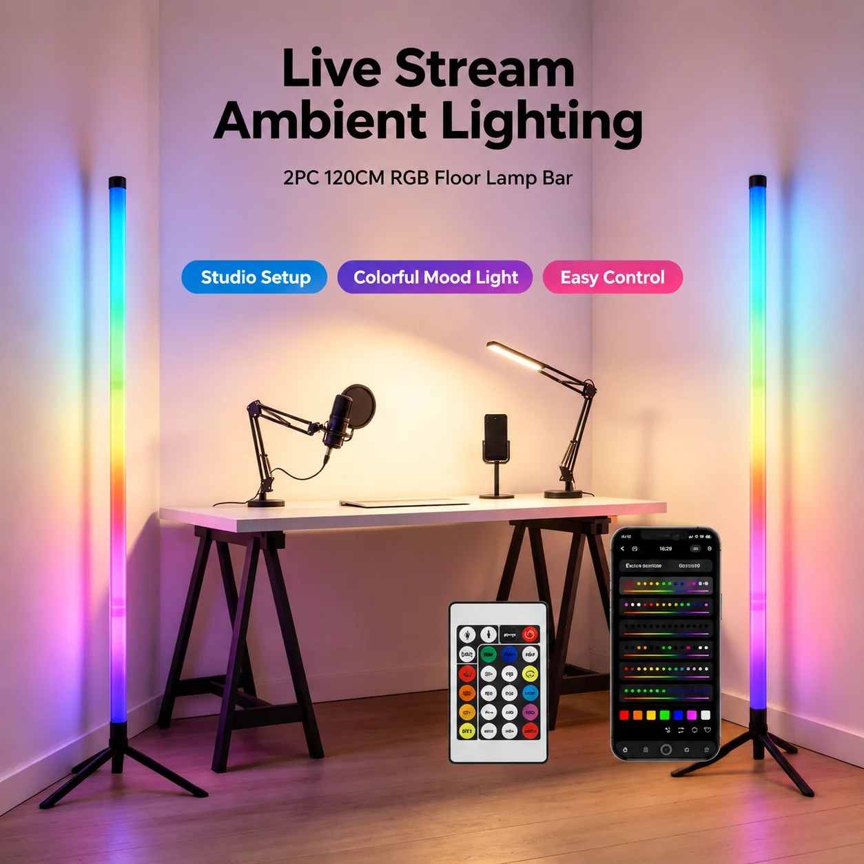 2PCS 120CM RGB Floor Lamp, Sou - Lighting Decor For Room review and price