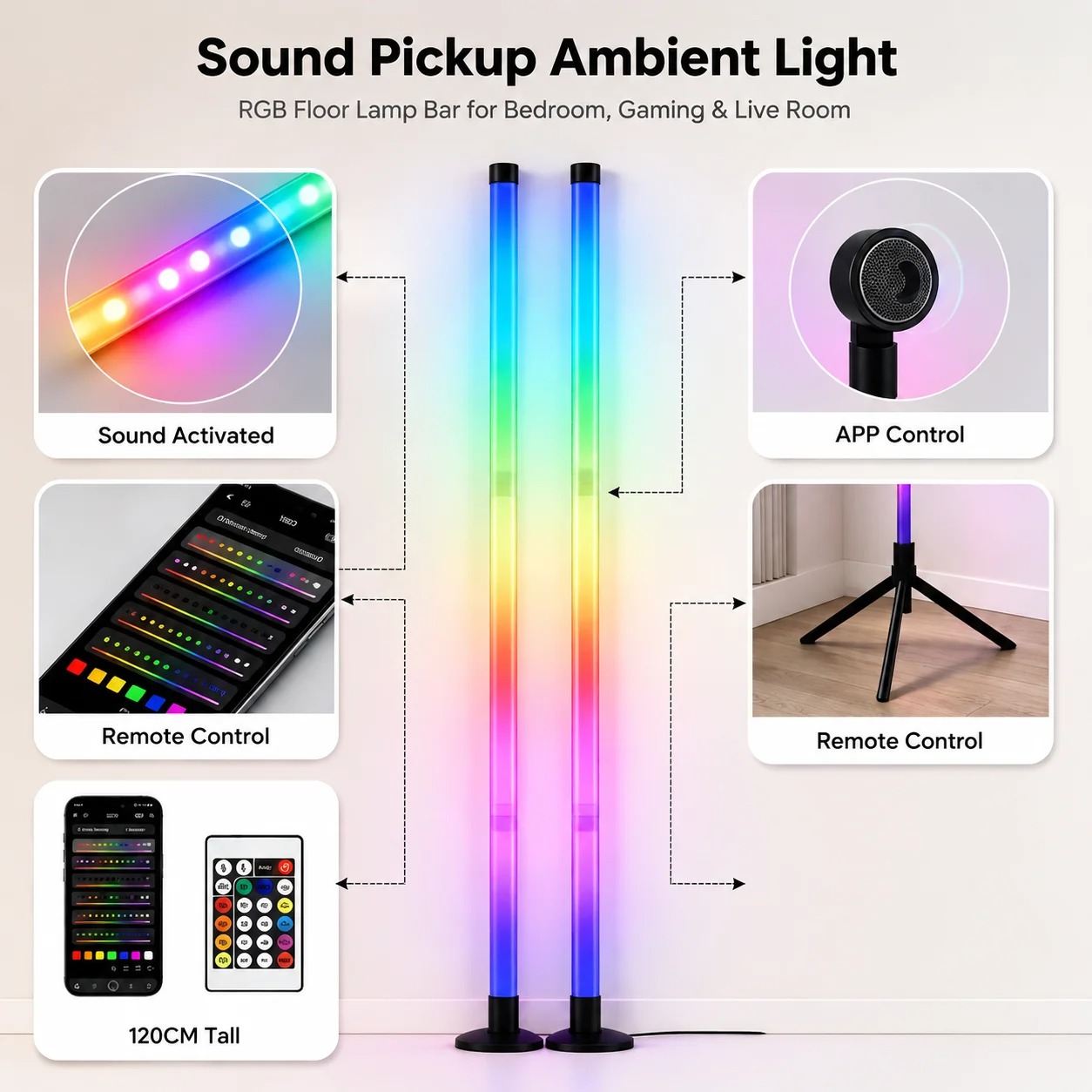 2PCS 120CM RGB Floor Lamp, Sou - Lighting Decor For Room review and price
